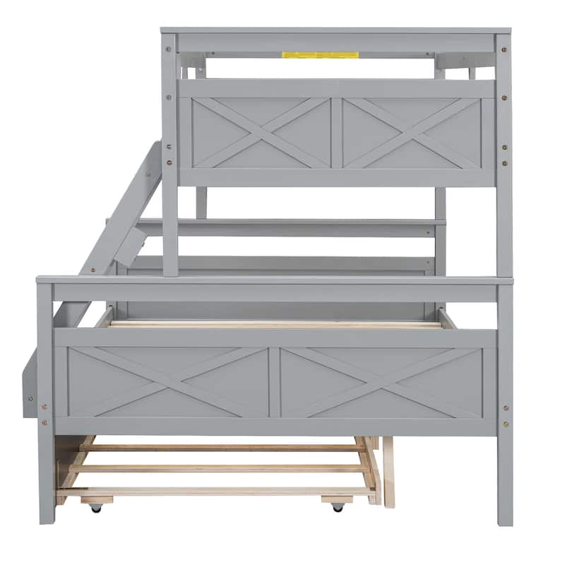 Twin over Full Detachable Bunk Bed, Solid Pine Storage Bunk Bed Frame with Trundle Bed, Divided Into 2 Individual Beds