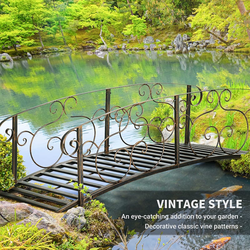 Outsunny 6FT Classic Garden Bridge with Safety Railings Steel Arc Footbridge Decorative Pond Bridge for Backyard Creek Stream