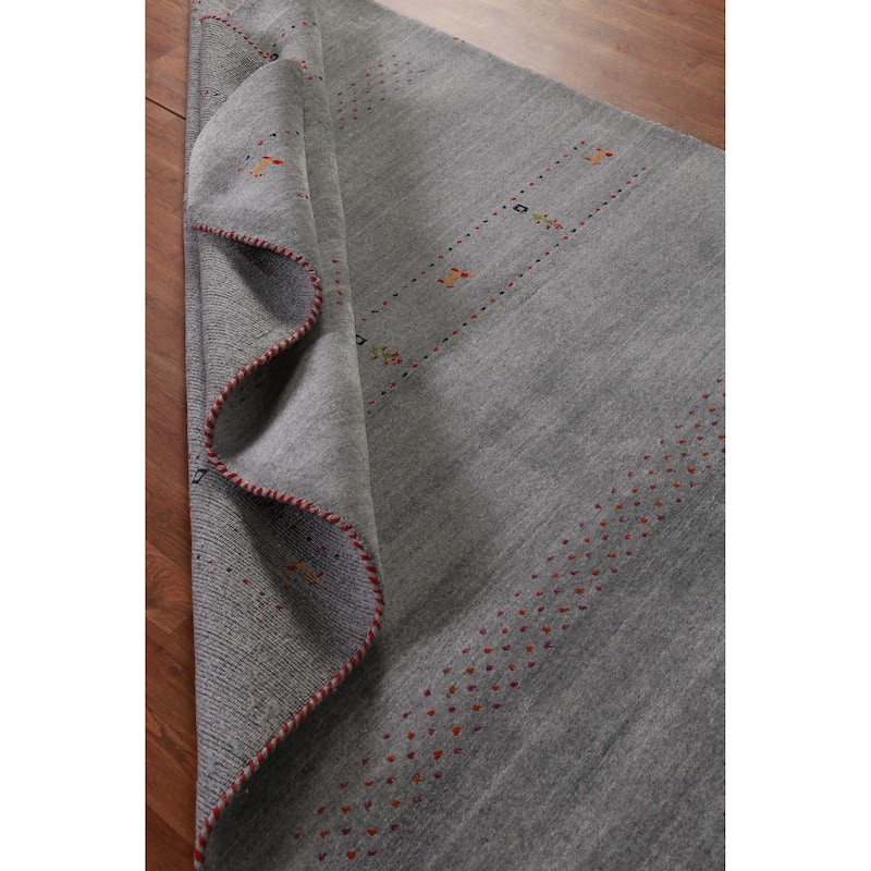 Hand Knotted Oriental 100% Wool Carpet Tribal Animal Pictorial Greys & Charcoal Gabbeh Area Rug - 7' 10'' X 5' 0''