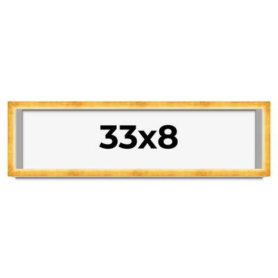 33x8 Shadow Box Frame Gold | 1.625 Inches Deep Real Wood Traditional