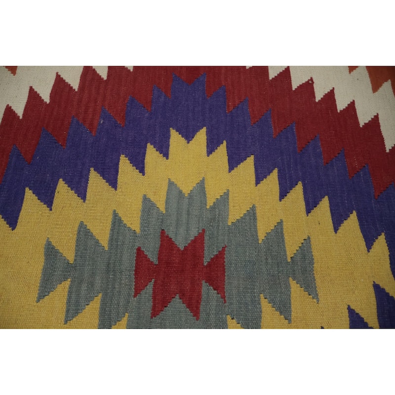 Hand Woven Oriental 100% Wool Carpet Southwestern Tribal Oranges & Rust Kilim Area Rug - 9' 8'' X 7' 11''
