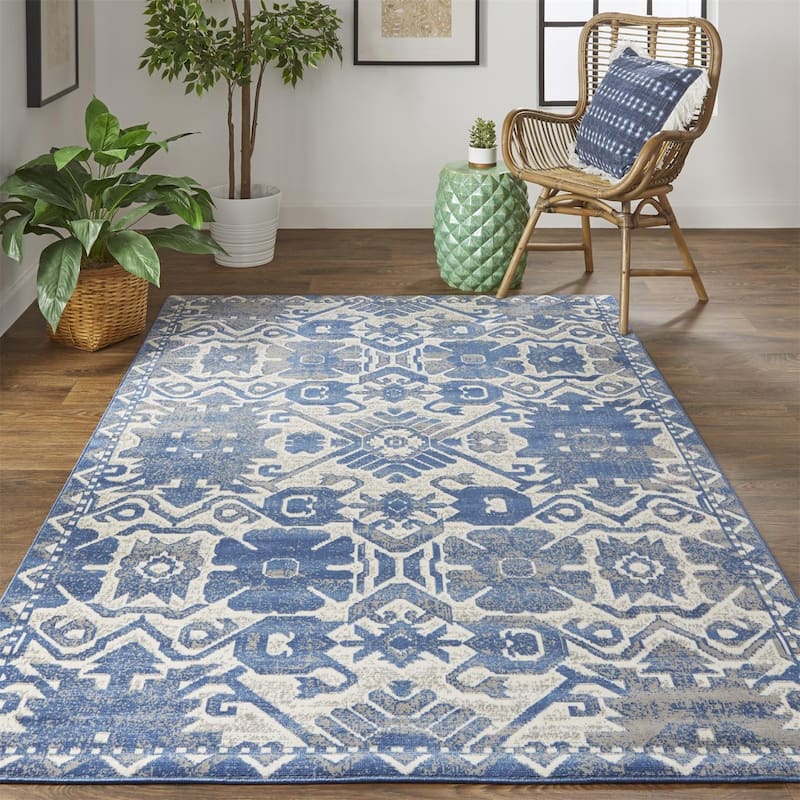 Hurst Modern Style Oriental Transitional Area Rug - 10' x 13'-2" - Golden Brown/Pearled Ivory/Midnight Navy Blue