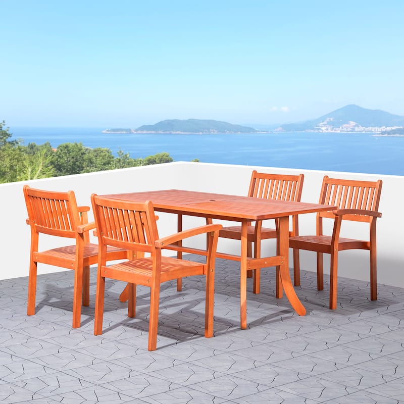 Hakan Wood Patio Curvy Legs Table and Stacking Chair Set