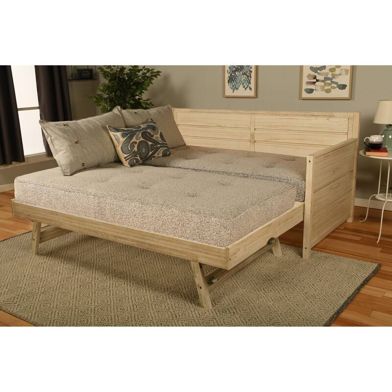 Somette Marisa Daybed with Pop Up Trundle in Weathered White with Mattresses - Canton Gray