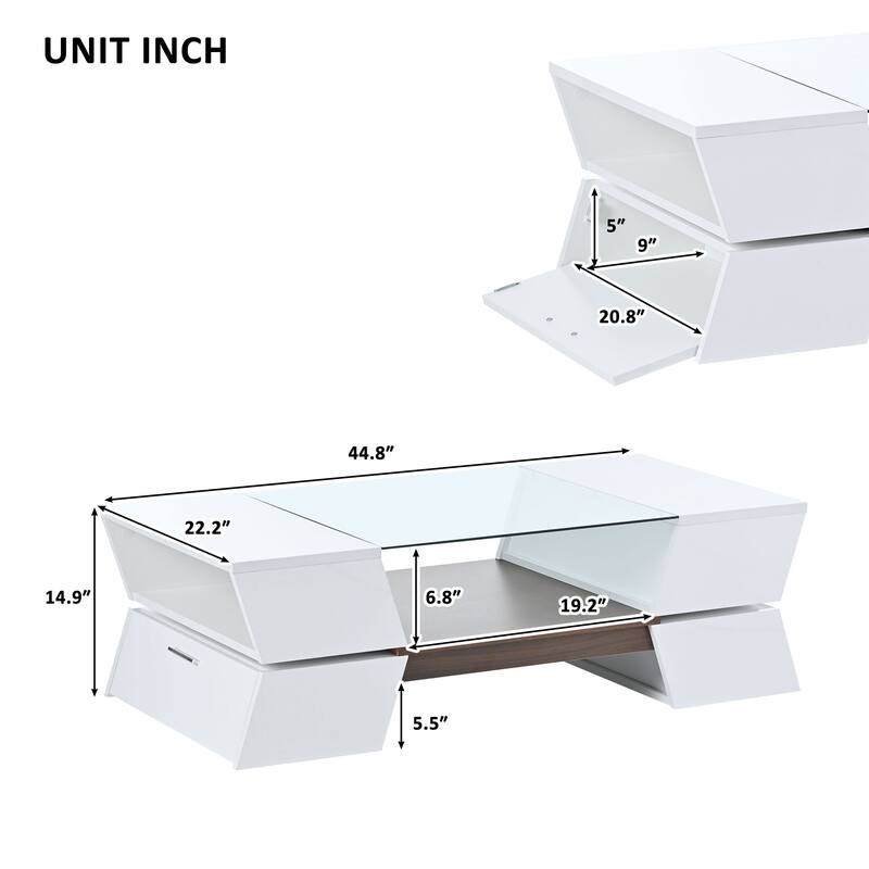 2-Tier Glass Storage Coffee Table for Living Room