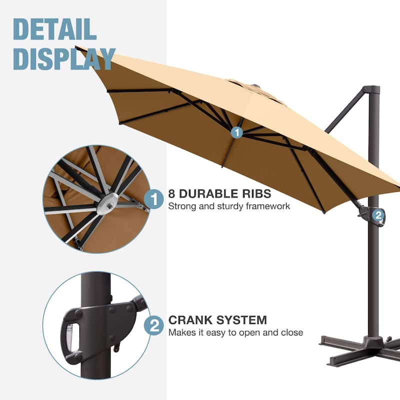 VredHom 10x13FT Patio Cantilever Umbrella Outdoor Offset Umbrella 360-Degree Rotation