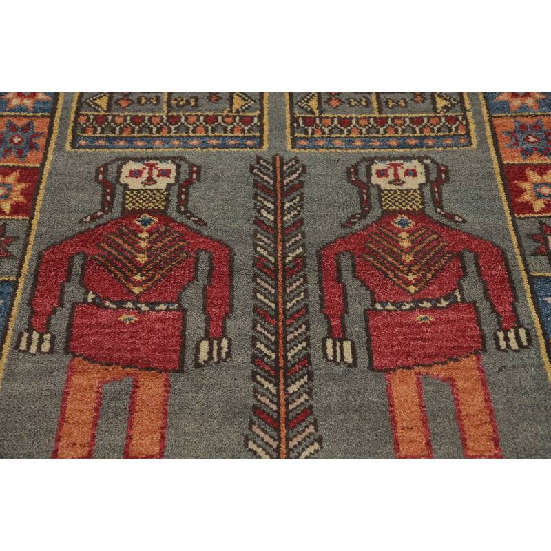 Hand-knotted Traditional Wool Grey Geometric Oriental Area Rug - 10' 1'' X 4' 0''