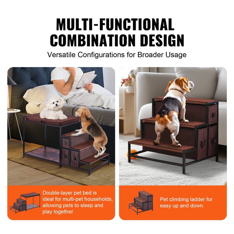 Pet Bunk Bed with Removable Stairs, Dog/Cat Window Perch with Storage, Multi-Level Bed Window Perch Dog Bedside Sleeper Couch