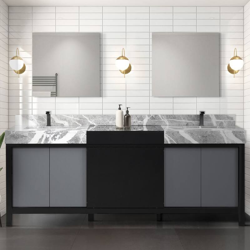 Lexora Zilara Bathroom Vanity in Black and Grey With Contertop - 84"X22"X34"