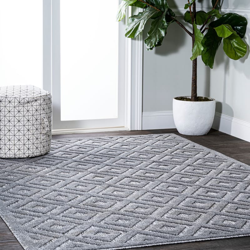 JONATHAN Y Ankara Neutral Diamond Trellis Indoor/Outdoor Area Rug
