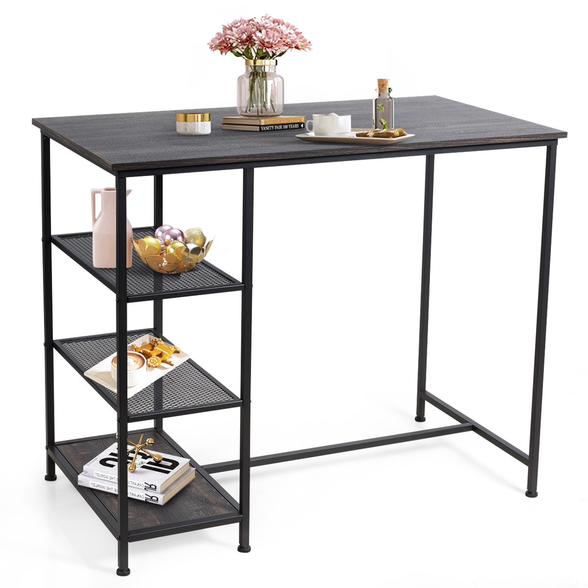 Shop Costway Bar Pub Table Industrial Counter Dining Table With Metal Frame On Sale Overstock 30320342