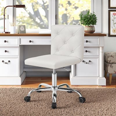 Javlergo Armless Office Desk Chair, PU Leather Mid-Back Adjustable Height 360° Rolling Swivel for Home Office Work