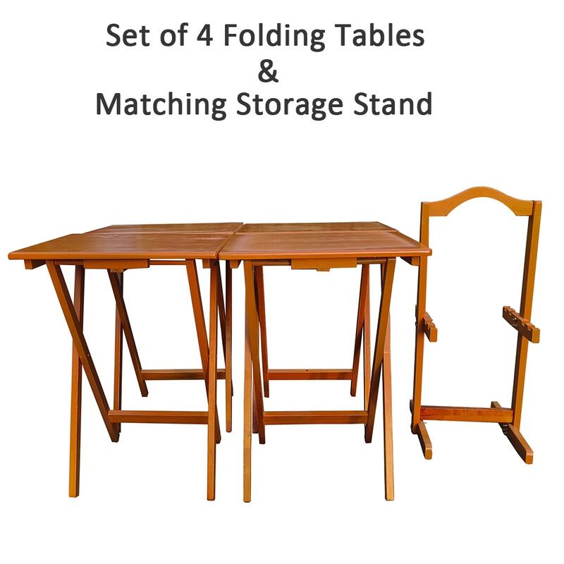 Folding Table Set of 4, Rustic Farmhouse TV Dinner Tray, Side Table, Indoor/Ourdoor - 18.89"W x 14.17"D x 25.6"H