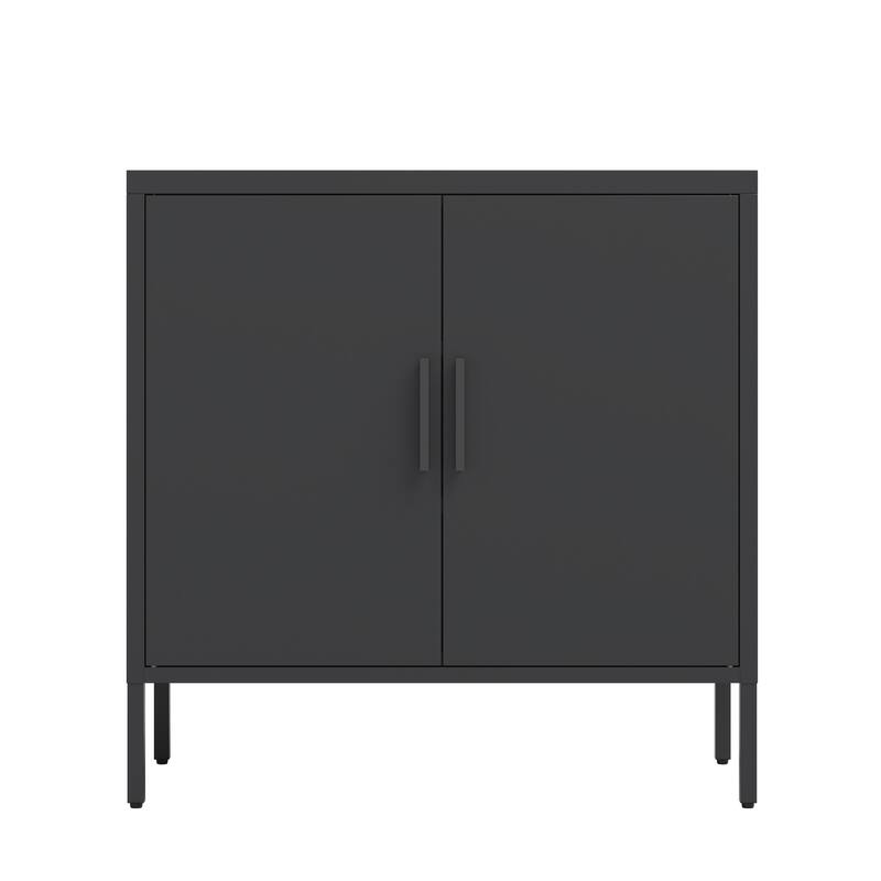 Metal Storage Cabinet with 2 Doors and 2 Adjustable Shelves, Steel Lockable Garage Storage Cabinet