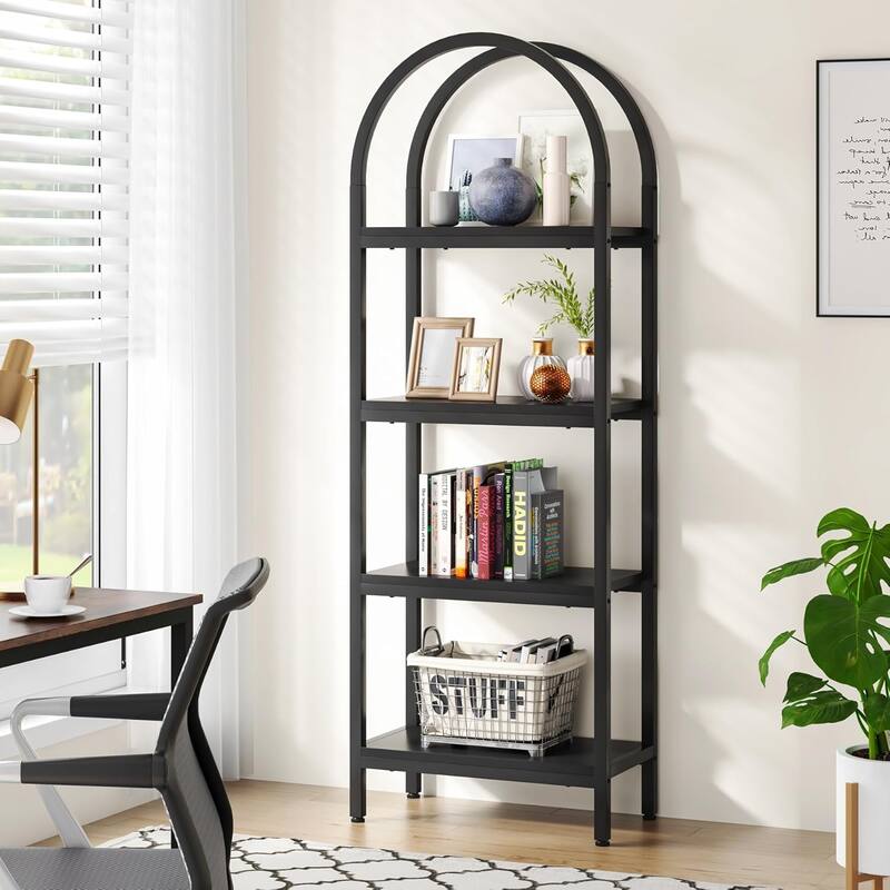4-Tier Industrial Bookshelf, 70.8" Etagere Bookcase Free Standing Ladder Shelf for Living Room, Home Office