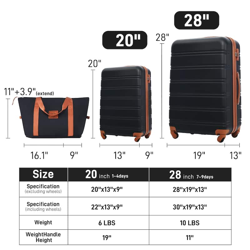 Black+Brown 2 PieceTrunks, Hardside Suitcase Set with Spinner Wheels ...