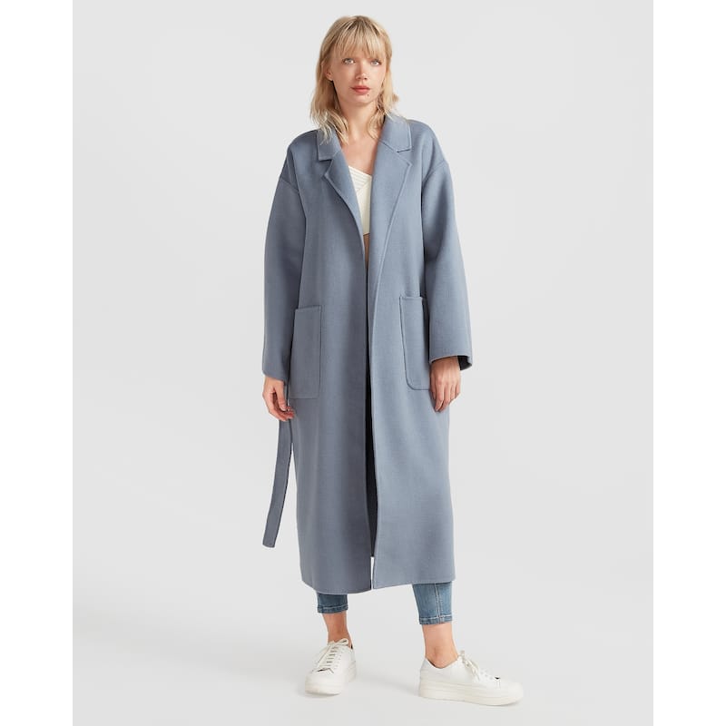 Wide Awake Wool Blend Split Hem Overcoat - S - Blue