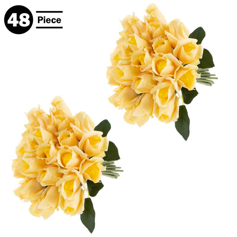 Pure Garden Rose Artificial Flowers, Yellow - 48-pieces