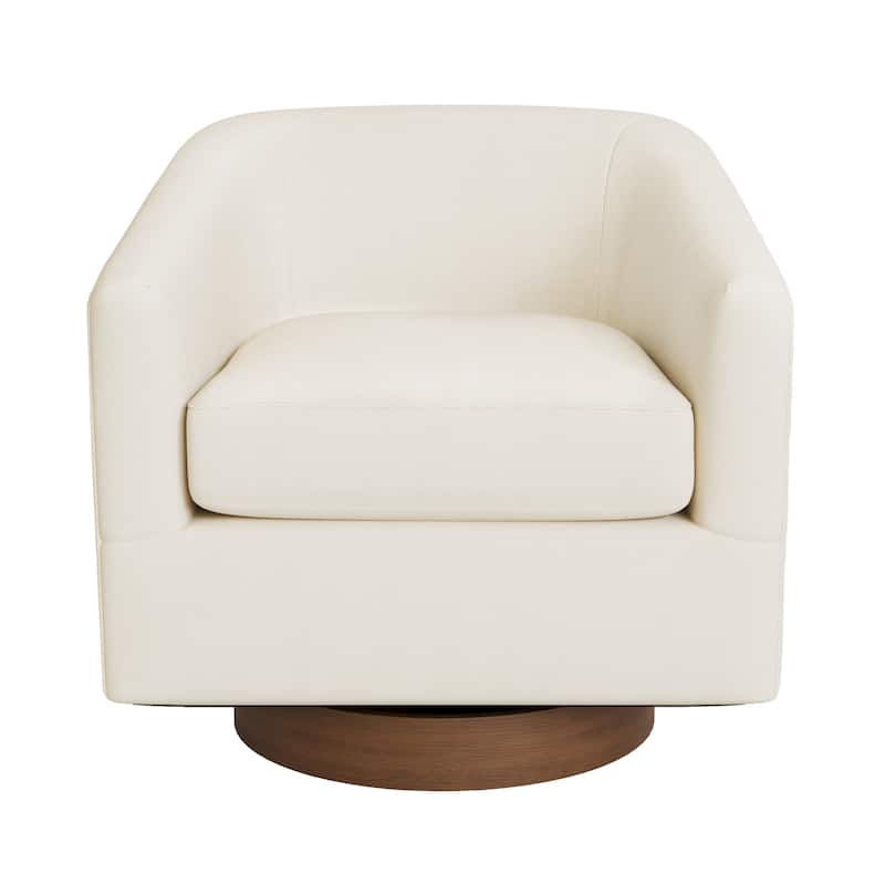 Modern Accent Chair Upholstered Fabric Living Room Swivel Barrel Armchair Wood Frame