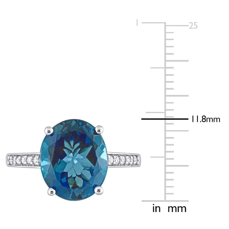 Miadora 14k White Gold Oval-cut London-Blue Topaz and 1/4ct TDW Diamond Cocktail Ring
