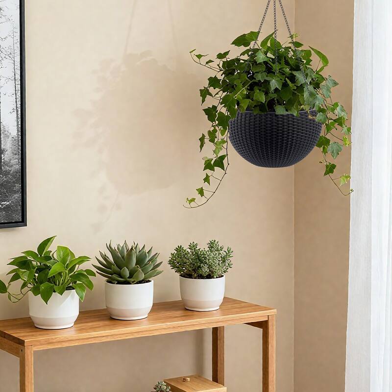 13.4 inch Self-Watering Hanging Rattan-Inspired Planter Large Capacity, Root-Rot Resistant Water Storage