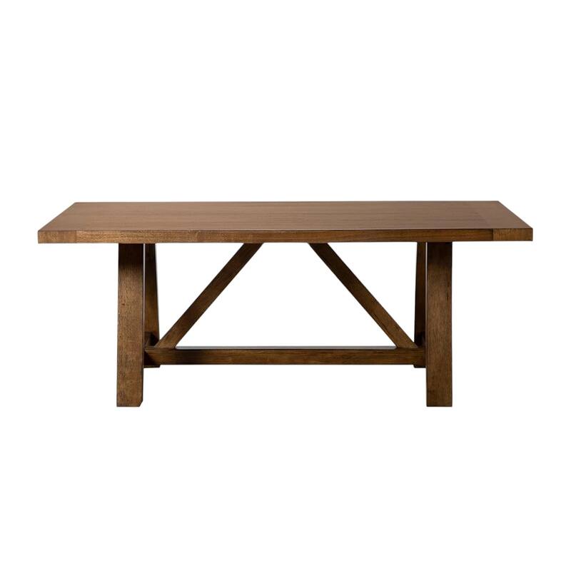 Rectangular Wooden Dining Table with Trestle Base in Brown - Brown