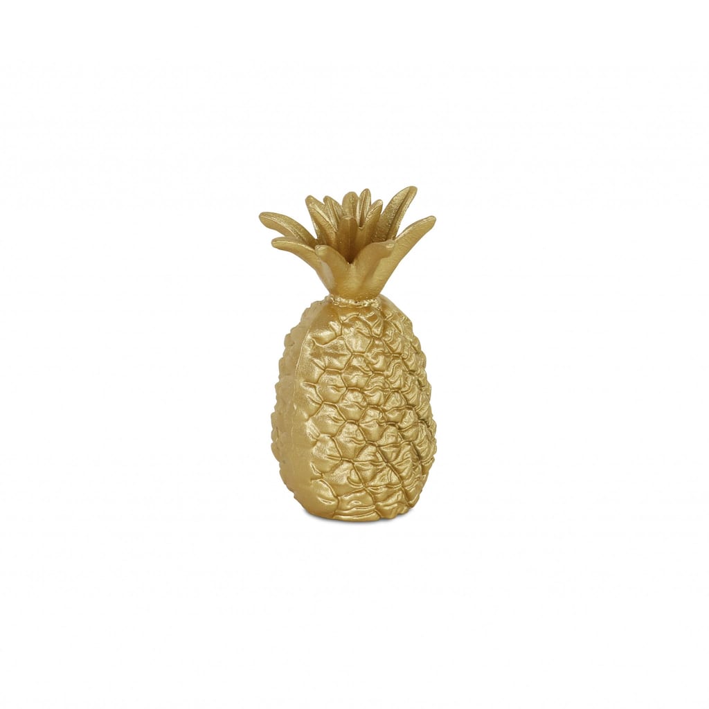 HomeRoots 9" Gold Cast Iron Pineapple Hand Painted Sculpture - 8.5" H x 5" W x 5" D