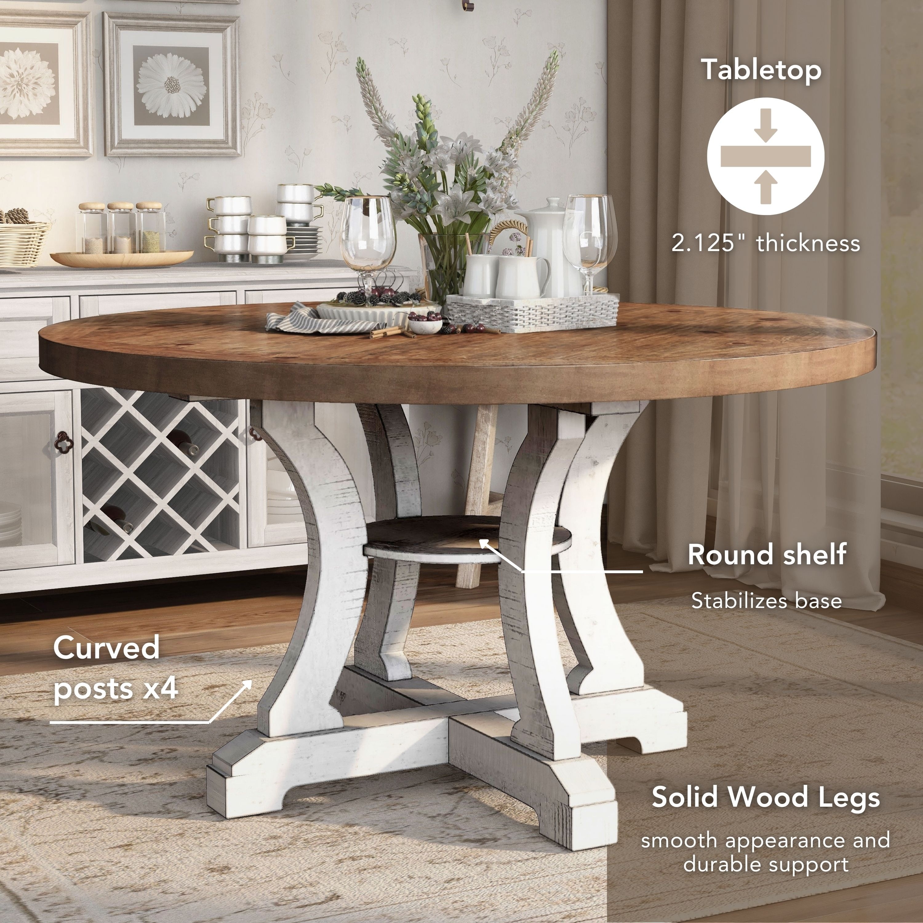 Sylmer Farmhouse White Solid Wood Round 7-Piece Dining Set by