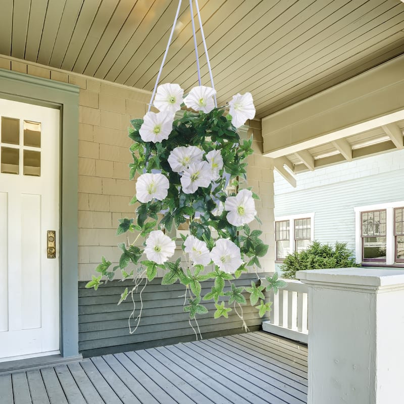 20" Cream Morning Glory Artificial Hanging Bush
