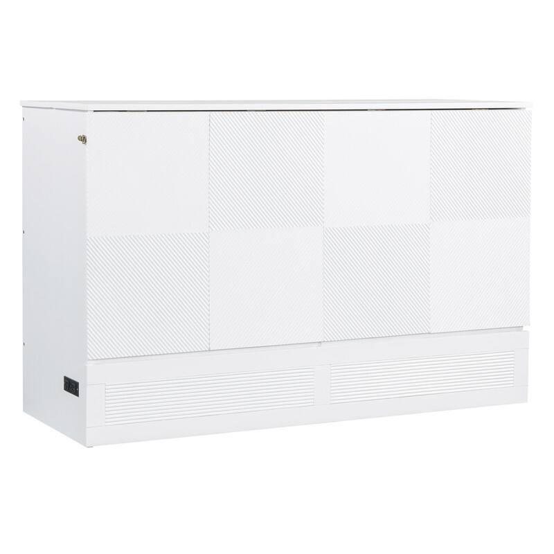 Full/Queen Size Murphy Bed Wall Bed with a Large Drawer, Foldable Murphy Cabinet Bed with a set of Sockets & USB Ports