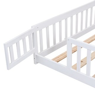 Twin Size Wooden Platform Bed with Safety Guardrails,Cabin Style with Door