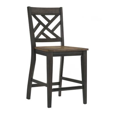 Harper Counter Stool with Lattice Back and 4 Legs, Brushed Brown & Pecan, Set of 2