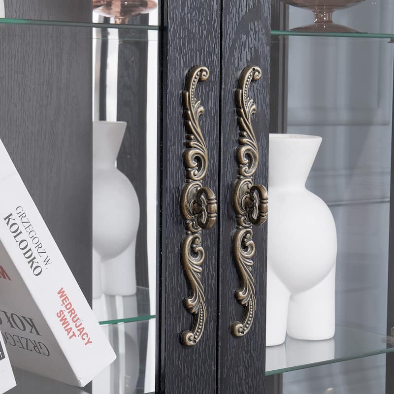 Elegant Lighted Glass Curio Display Cabinet Wooden Frame Storage Includes Light Bulb Ideal for Wine, Toys & Collectibles