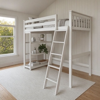Now Furniture Solid Wood Twin High Loft Bed with Bookcase