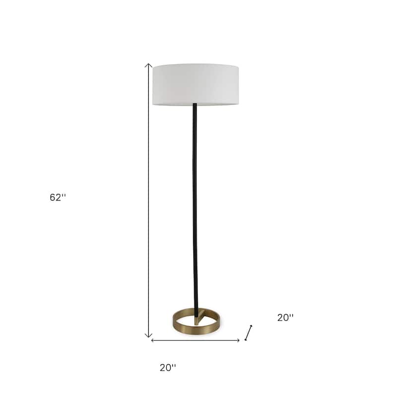 HomeRoots 62" Black Traditional Shaped Floor Lamp With White Frosted Glass Drum Shade - 62" Tall