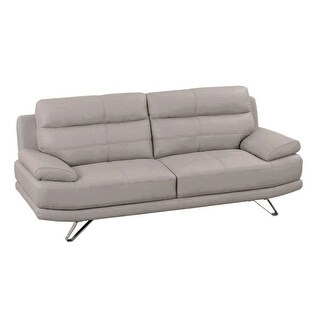 Reni 82 Inch Modern Sofa, Channel Tufted Light Gray Soft Leather ...
