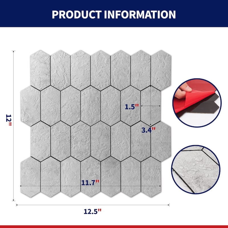 Art3d 10-Sheet Hexagon Tile Peel and Stick Backsplash,12.5X12in
