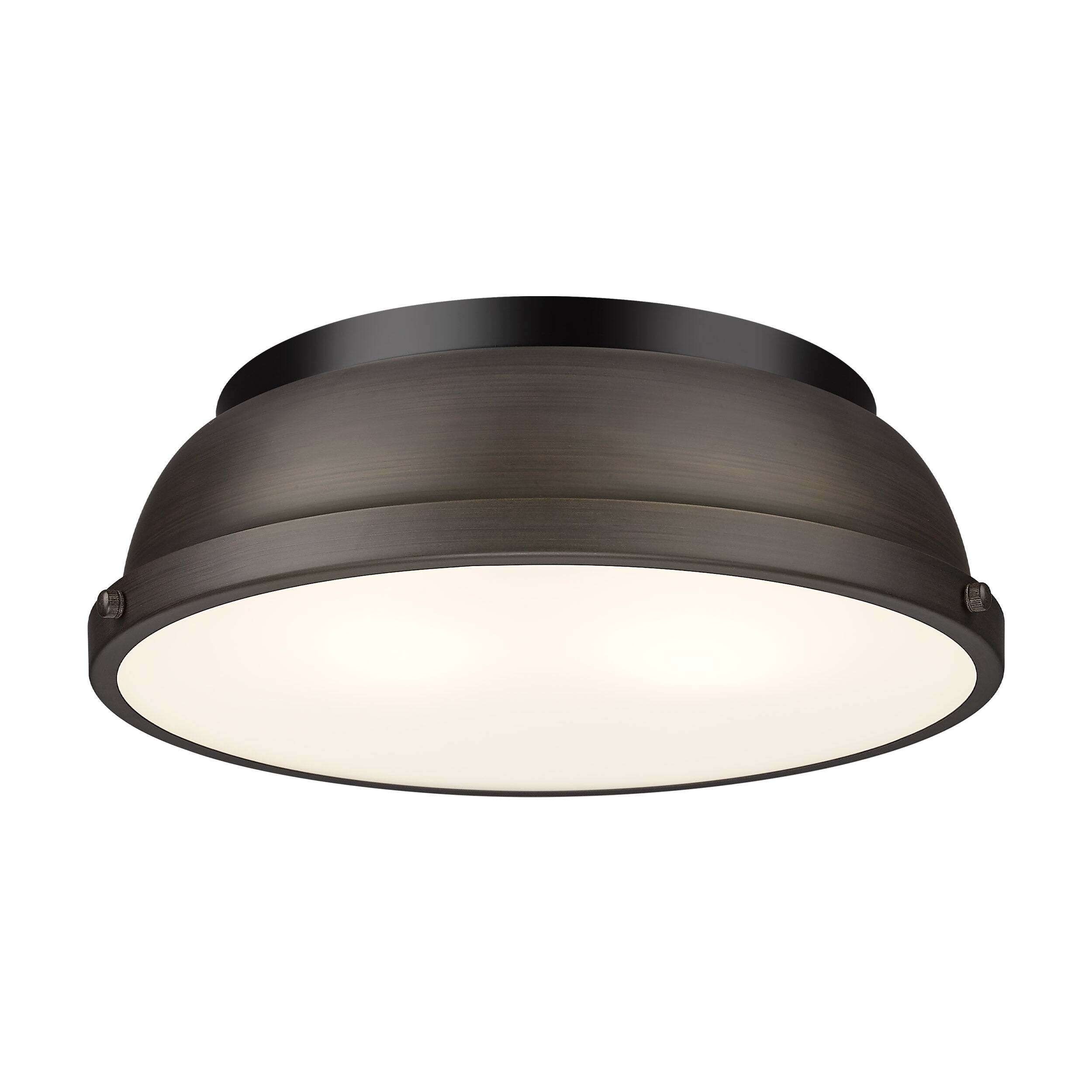Golden Lighting Duncan 2-Light Flush Mount - Matte Black - Rubbed Bronze Shade
