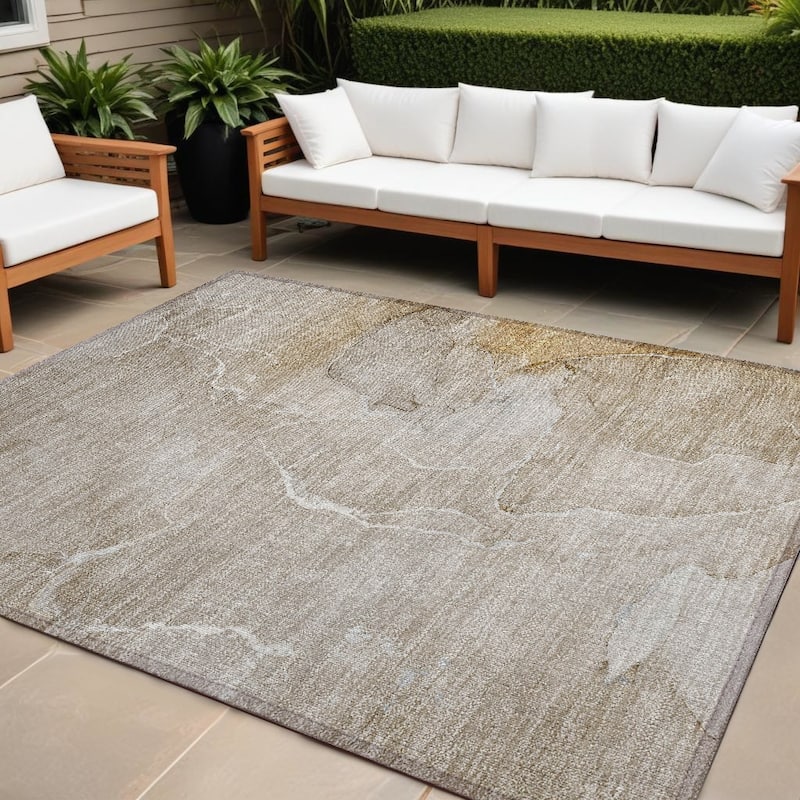 Elfi Modern Art-Inspired Weather Resistant Classic Meets Modern Outdoor Rug - 8' X 10' - Beige