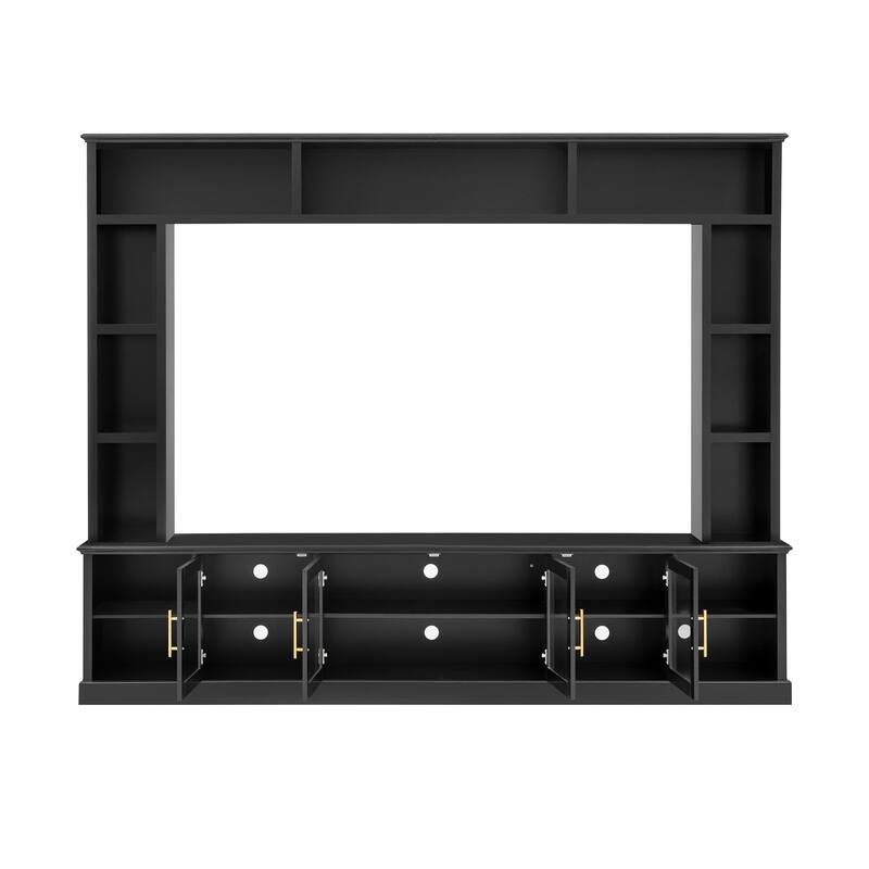 Entertainment Center Wall Unit for up to 80" TV, TV Stand with Bookshelves & Tempered Glass Doors