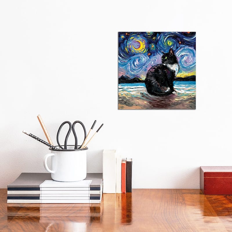 iCanvas "Green Eyed Tuxedo Cat Night" by Aja Trier Canvas Print - 12x12x0.75