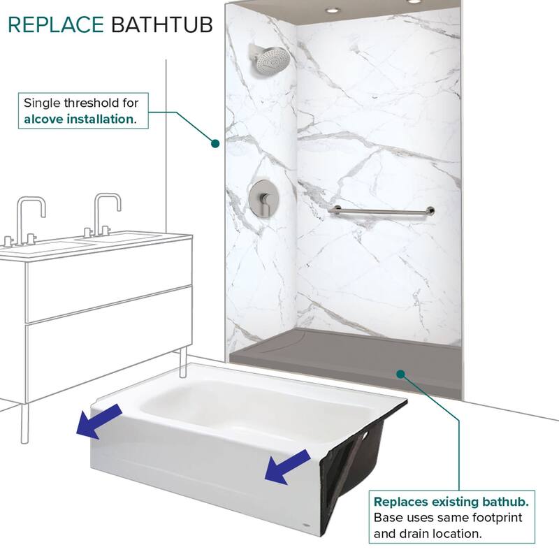 Transolid FSLB6032L FSL-Series 60" x 32" Rectangular Shower Base with