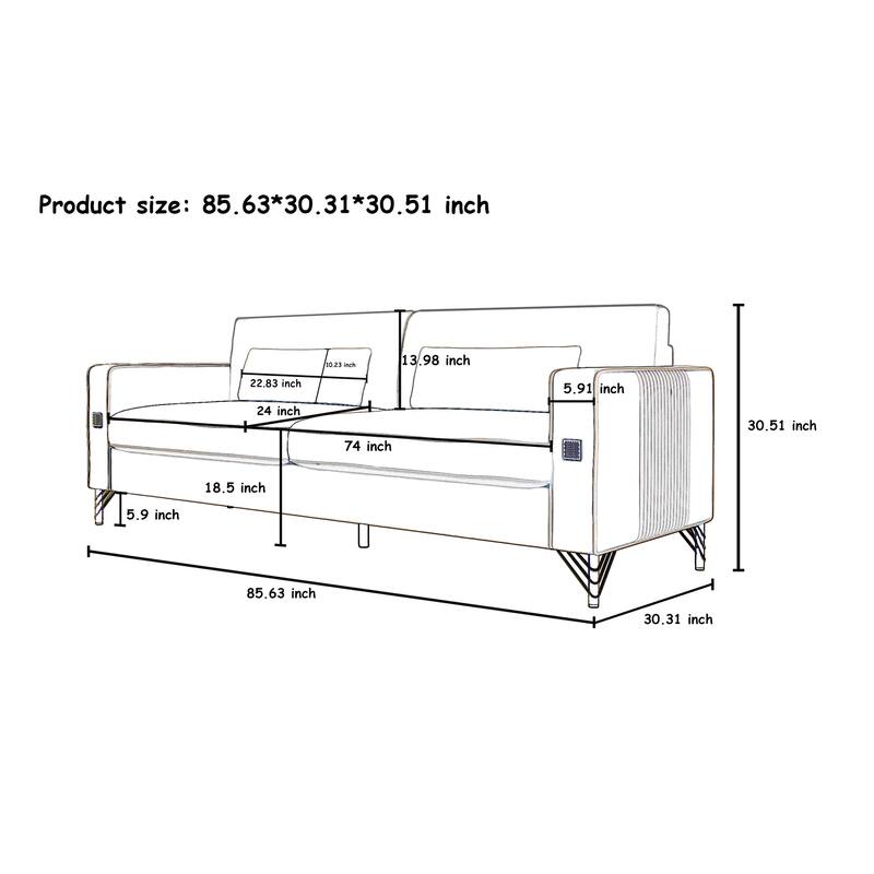 85.63" Velvet Sofa Couch with Cushions, Loveseat for Living Room, Square Armrest Upholstered Sofa with Metal Legs
