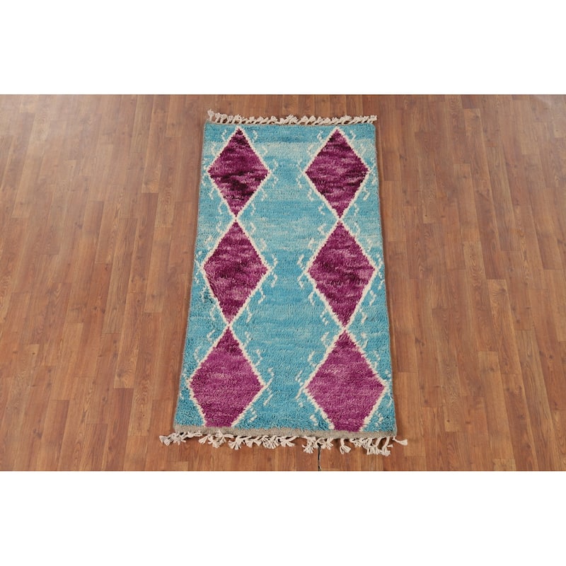 Geometric Moroccan Accent Rug Hand-Knotted Wool Carpet - 2'10" x 5'4"