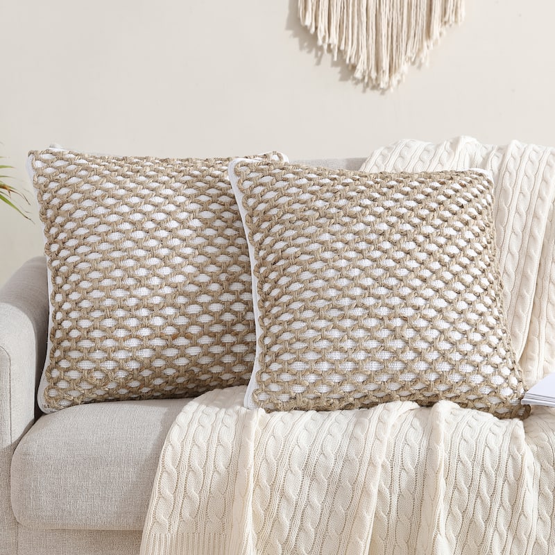 Boho Living Jada Braided Cotton/Jute Throw Pillows - White - 20x20 Set of 2