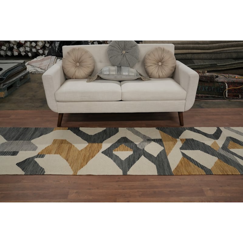 Hand Woven Oriental 100% Wool Carpet Southwestern Modern Beige & Ivories Kilim Runner Rug - 9' 9'' X 2' 8''