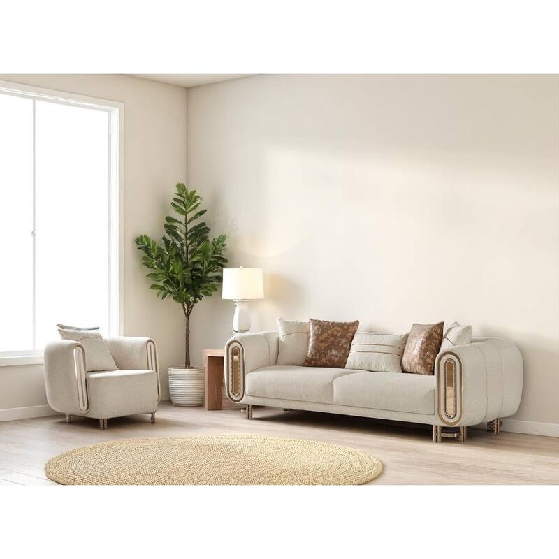 Zelma 2 Pieces Living Room Sets 1 Sofa 1 Chair - Beige
