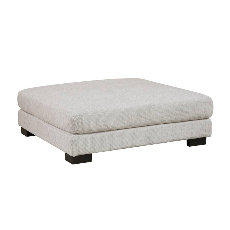 Liny Square Ottoman, 45 Inch Beige Microfiber, Black Solid Wood