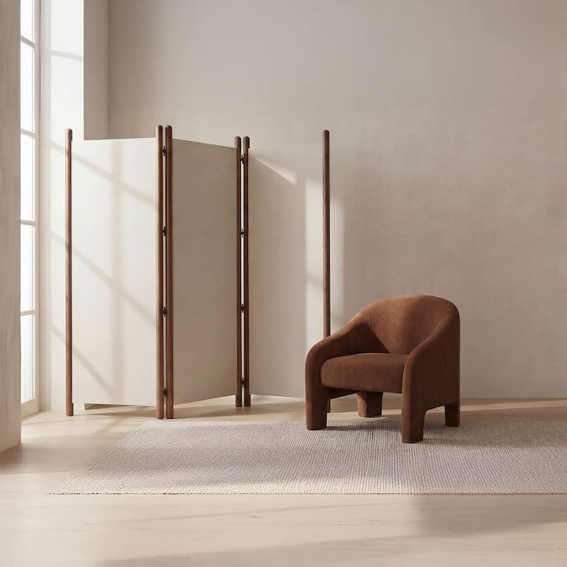 Luca Screen, Linen-Blend Fabric Panels with Solid Rubberwood Frame, Walnut-Stained Posts, Off White