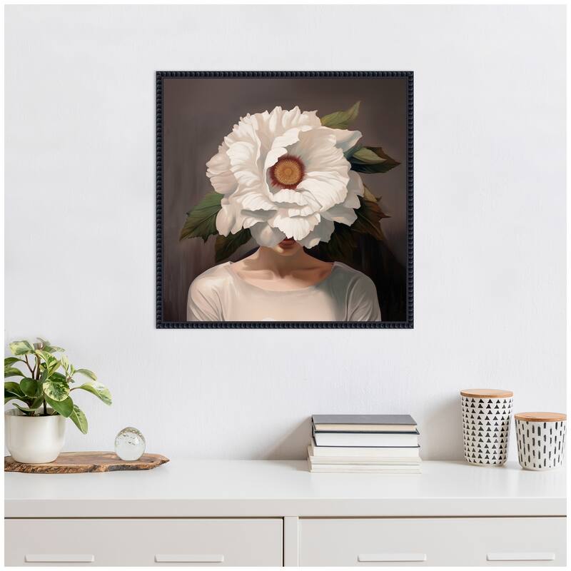 Kate and Laurel Sylvie White Flower Woman Portrait Framed Canvas by The Creative Bunch Studio